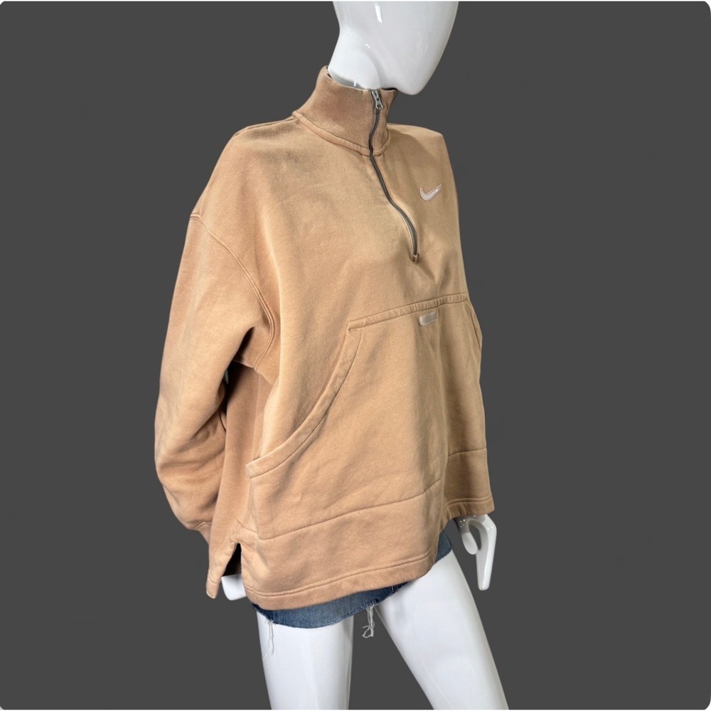 Nike Quarter Zip Pullover Beige Swoosh Sweatshirt Oversized Women's L Neutral - Picture 3 of 9